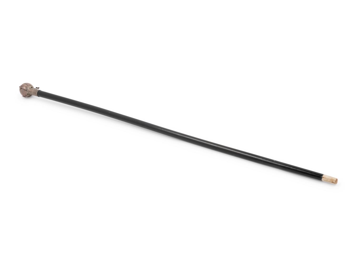 An English Silver-Plate Mounted and Ebonized Masonic Orb System Walking Stick