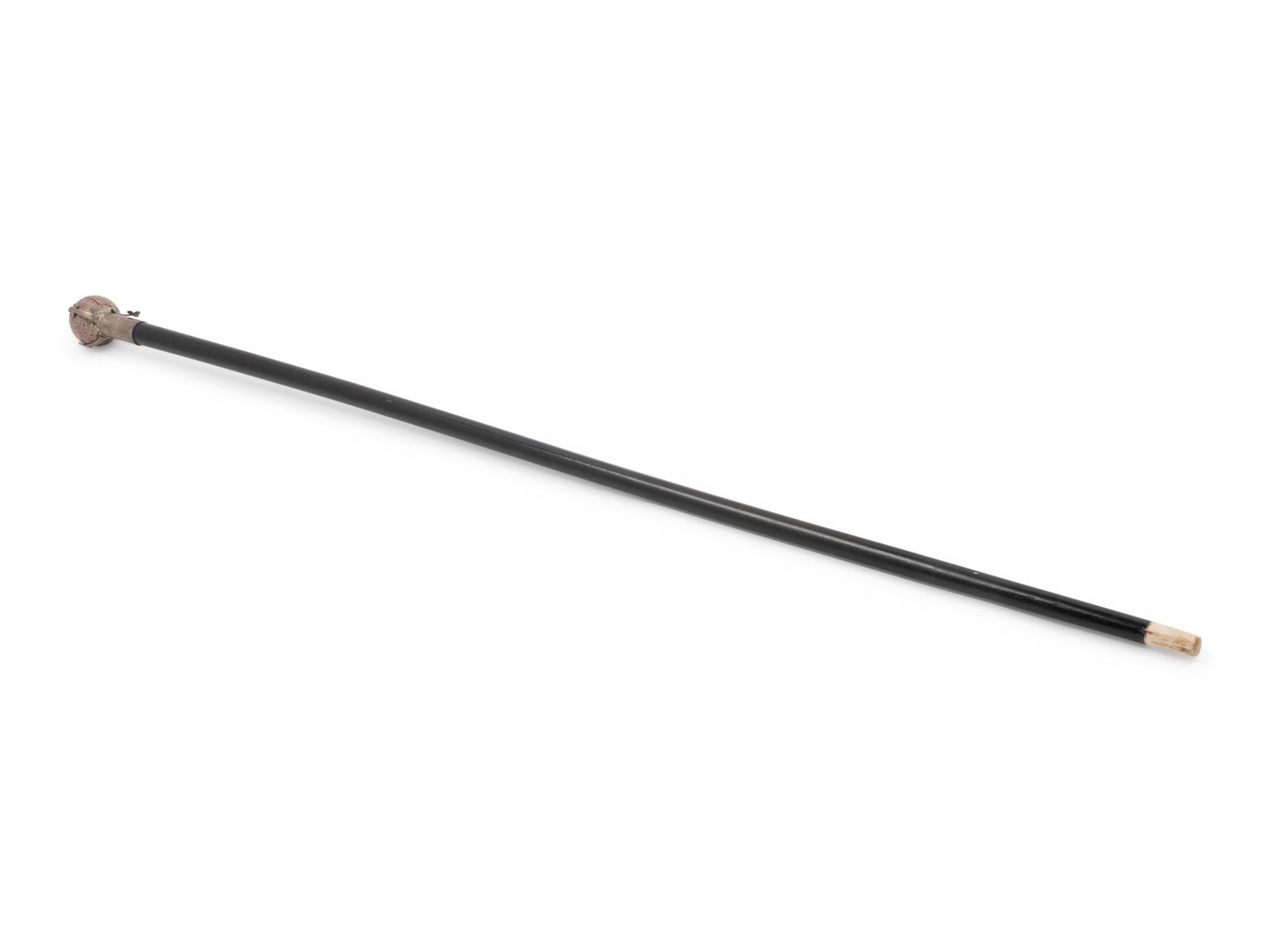 An English Silver-Plate Mounted and Ebonized Masonic Orb System Walking Stick