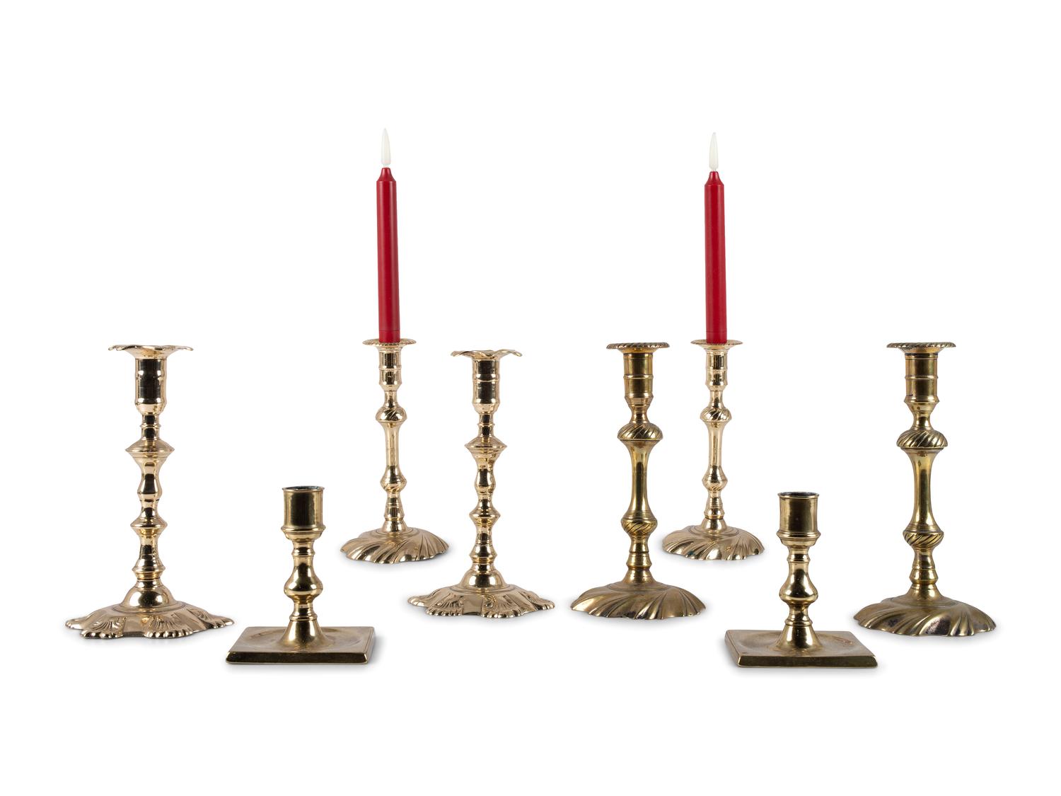 A Group of English Brass Candlesticks