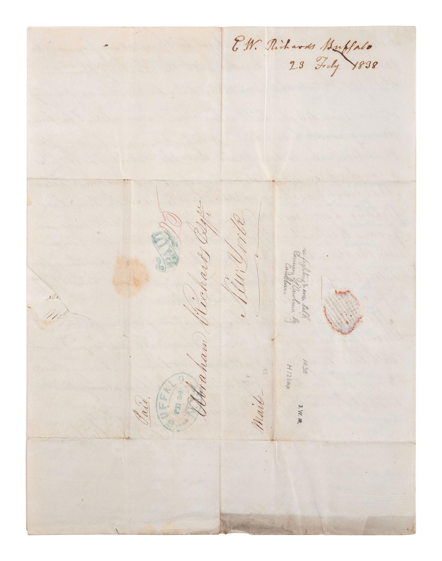 [AROOSTOOK WAR]. ALS describing Canadians threatening to burn towns. Buffalo, NY, 1838.