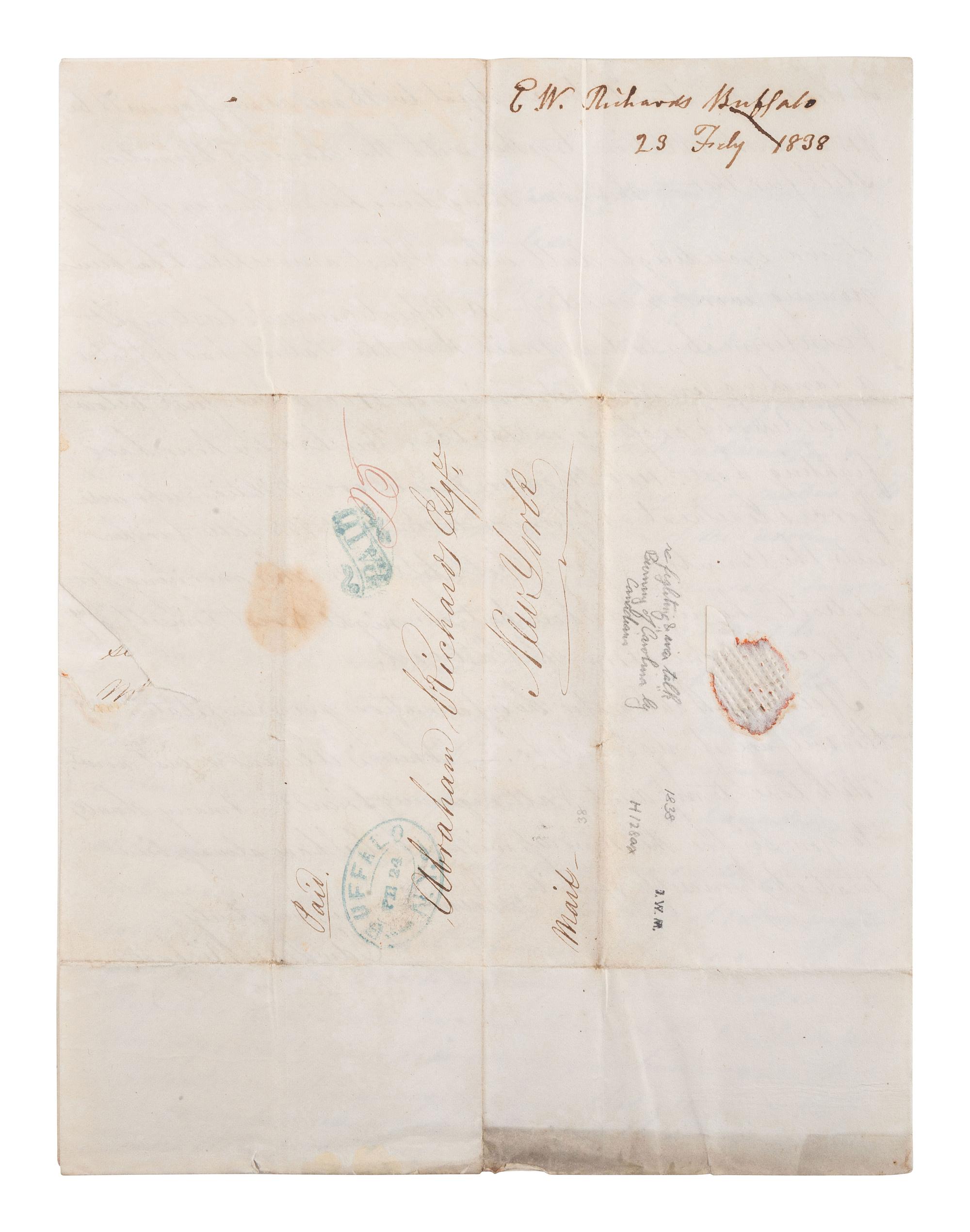[AROOSTOOK WAR]. ALS describing Canadians threatening to burn towns. Buffalo, NY, 1838.