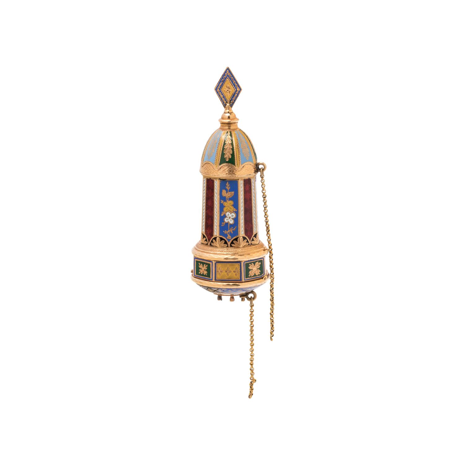 YELLOW GOLD AND ENAMEL MINARET WATCH