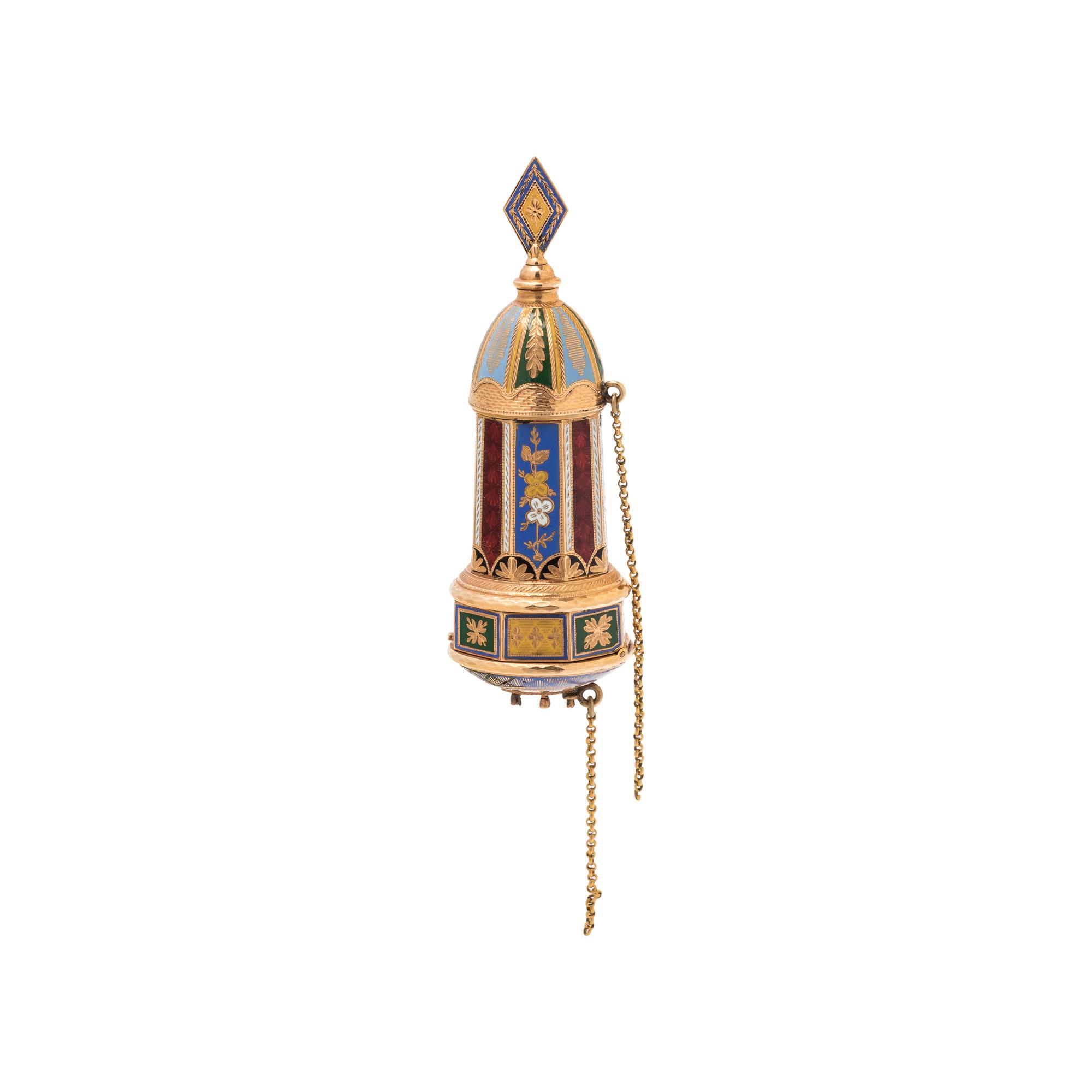YELLOW GOLD AND ENAMEL MINARET WATCH