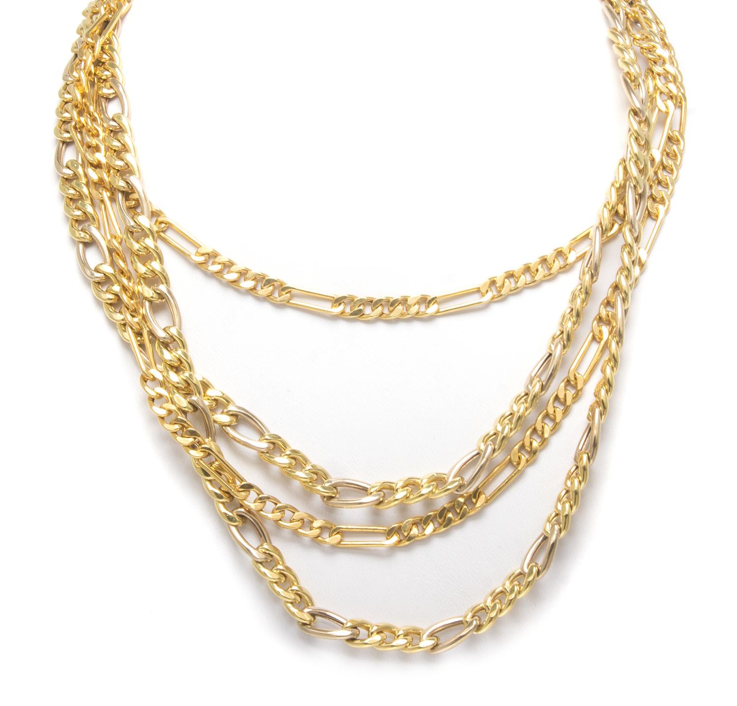 A Collection of 18 Karat Yellow Gold Figaro Link Chains, 47.10 dwts.