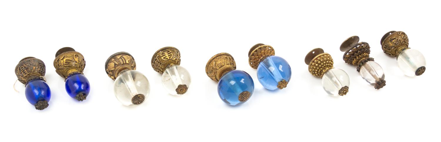 Nine Brass Mounted Glass Hat Finials Largest length 2 5/8 inches. — LATE QING DYNASTY