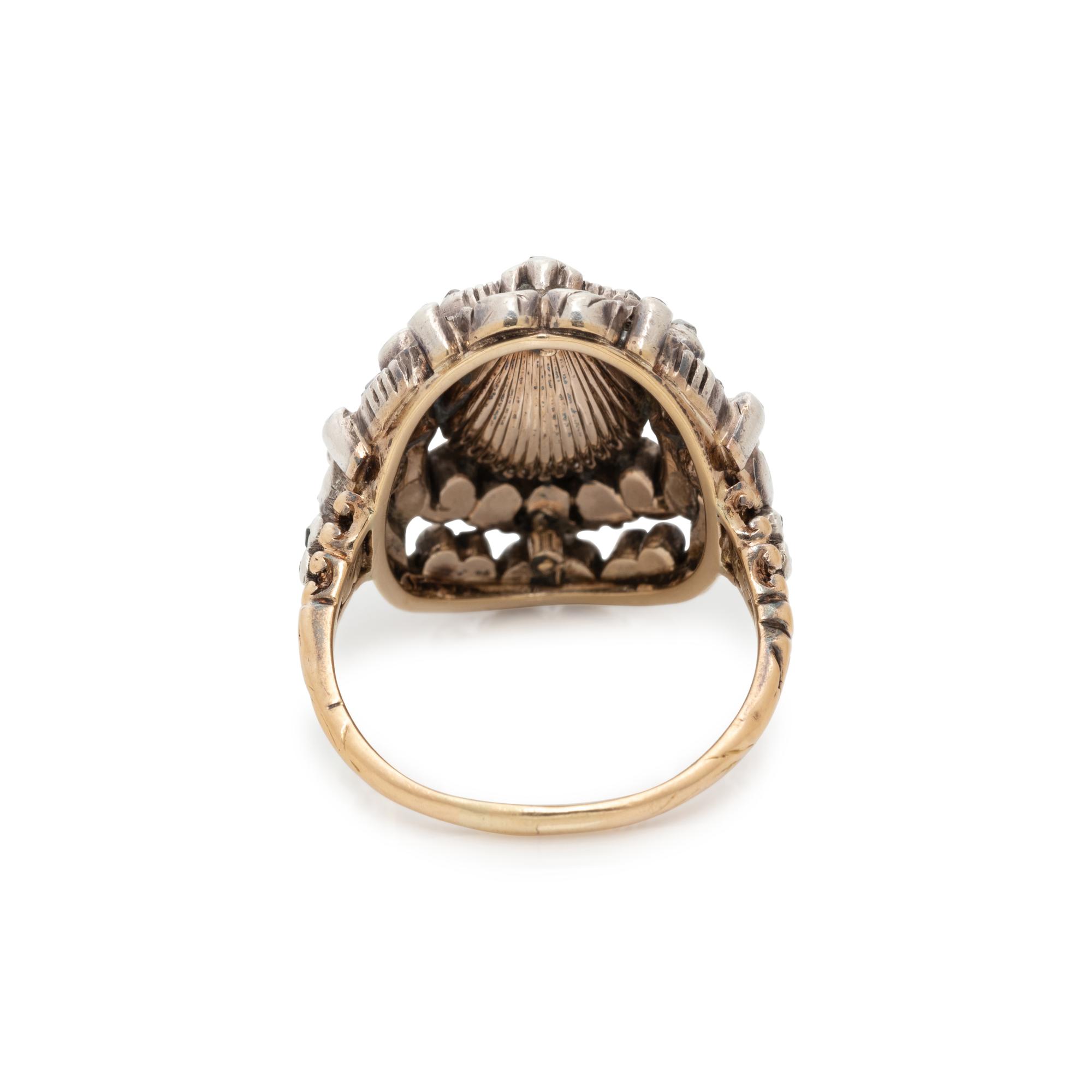 ANTIQUE, SILVER-TOPPED GOLD AND DIAMOND RING
