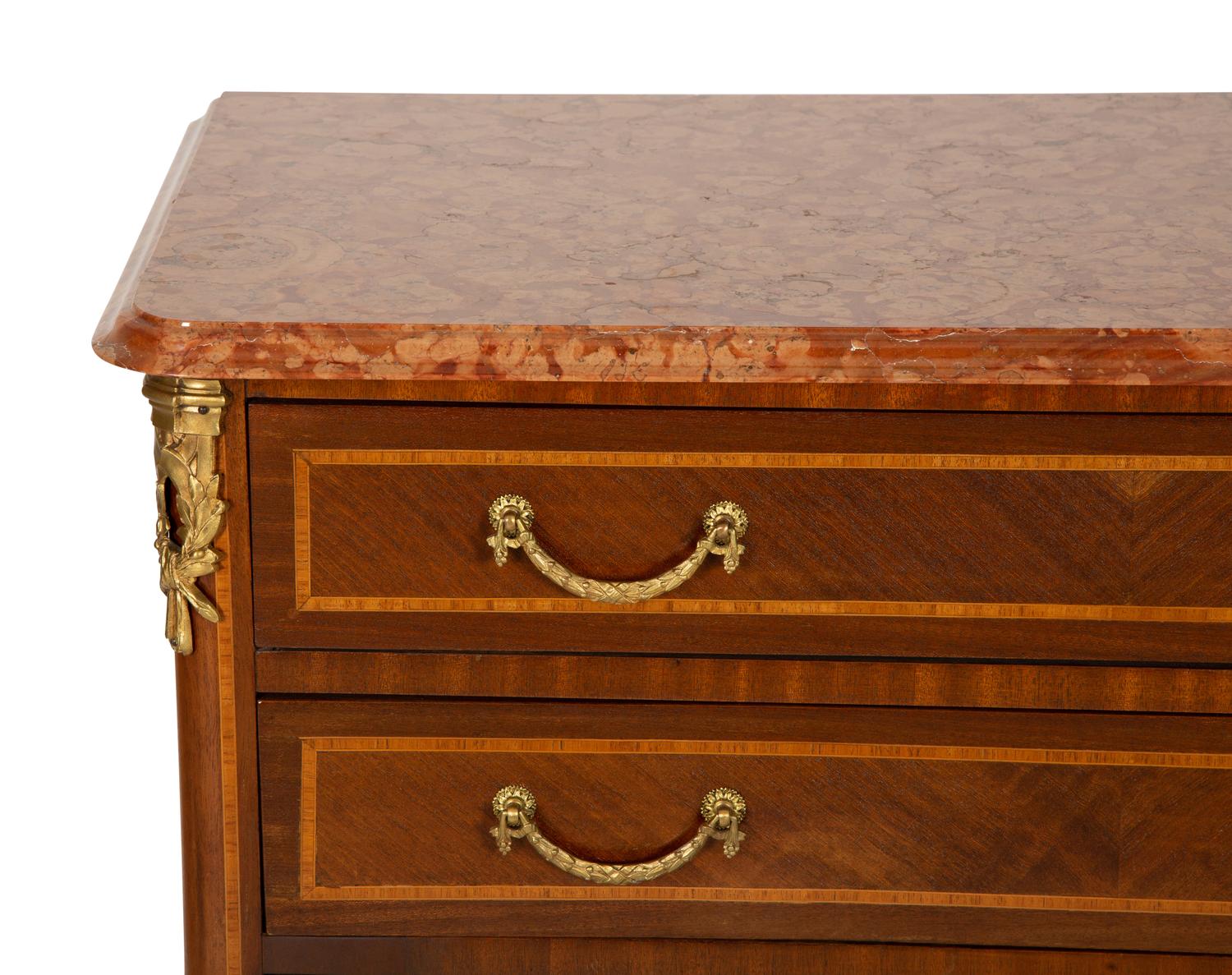 A Louis XVI Style Gilt Bronze Mounted Marble-Top Commode