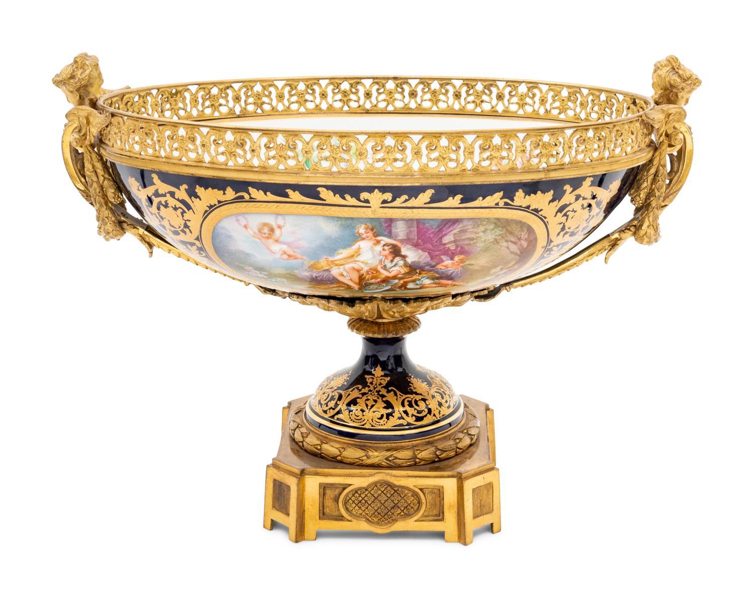A Gilt Bronze Mounted Sevres Style Porcelain Centerpiece Bowl