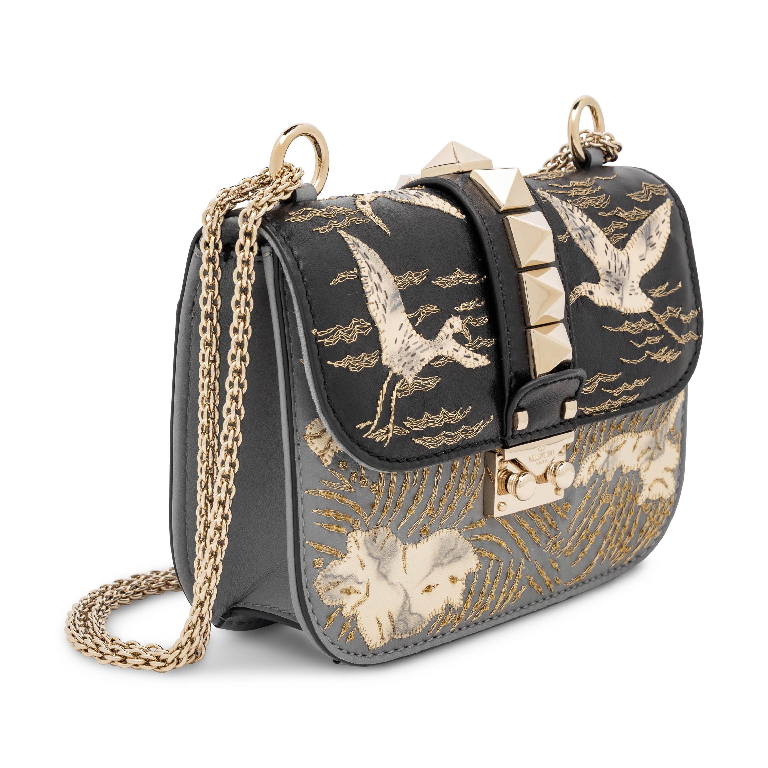 Valentino, Small Glam Lock Bag in Embroidered Leather