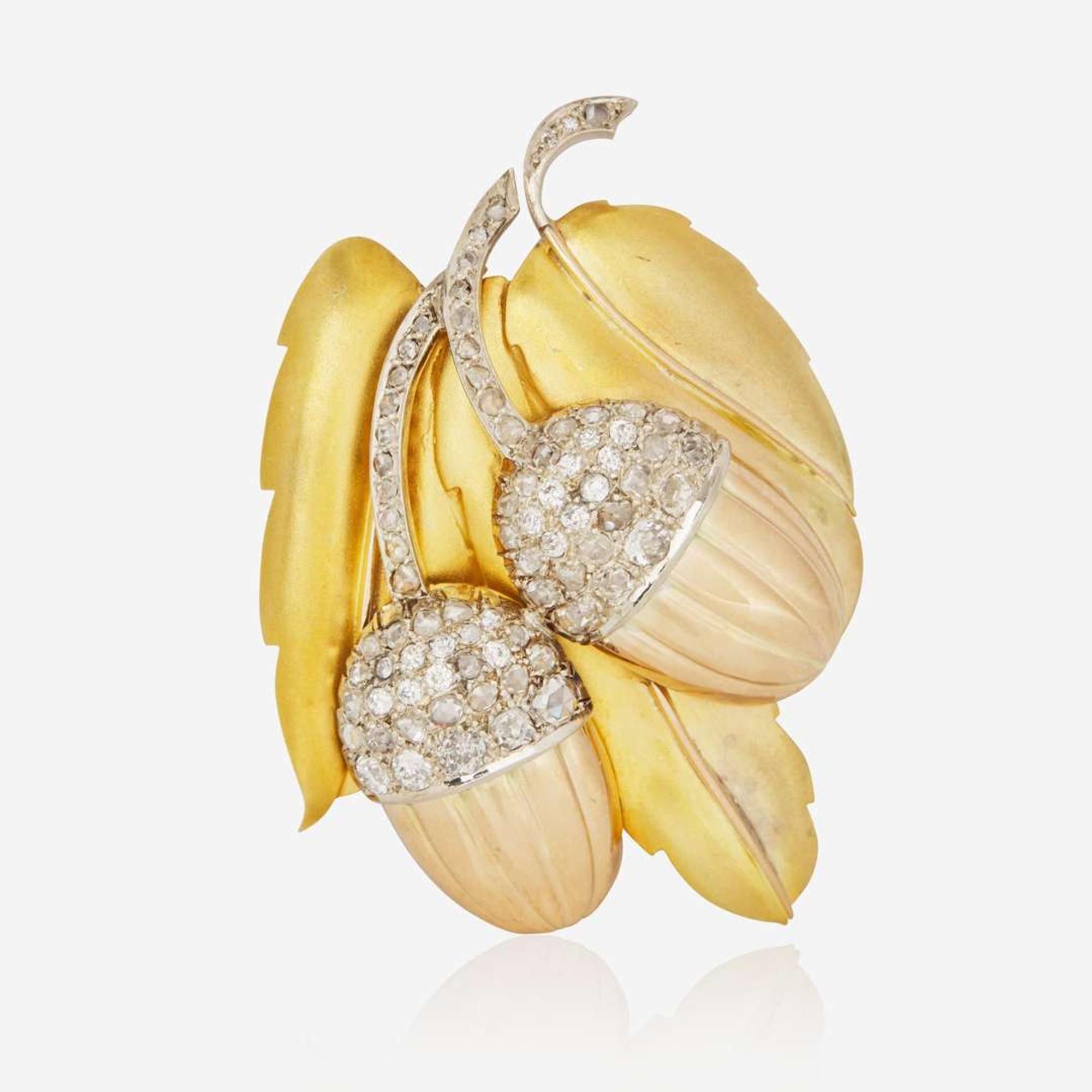 A Two-Tone 14K Gold and Diamond Brooch