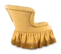A Custom Button-Tufted Upholstered Armchair with Bullion Fringe