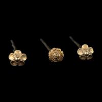 Three Chinese Gold 'Floral' Hair Pins, Zan, Ming Dynasty 明 梅花、牡丹頭金錐腳簪