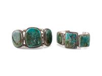 Navajo Sterling Silver Wire Cuff Bracelet, Set with Large Braduated Turquoise Cabochons