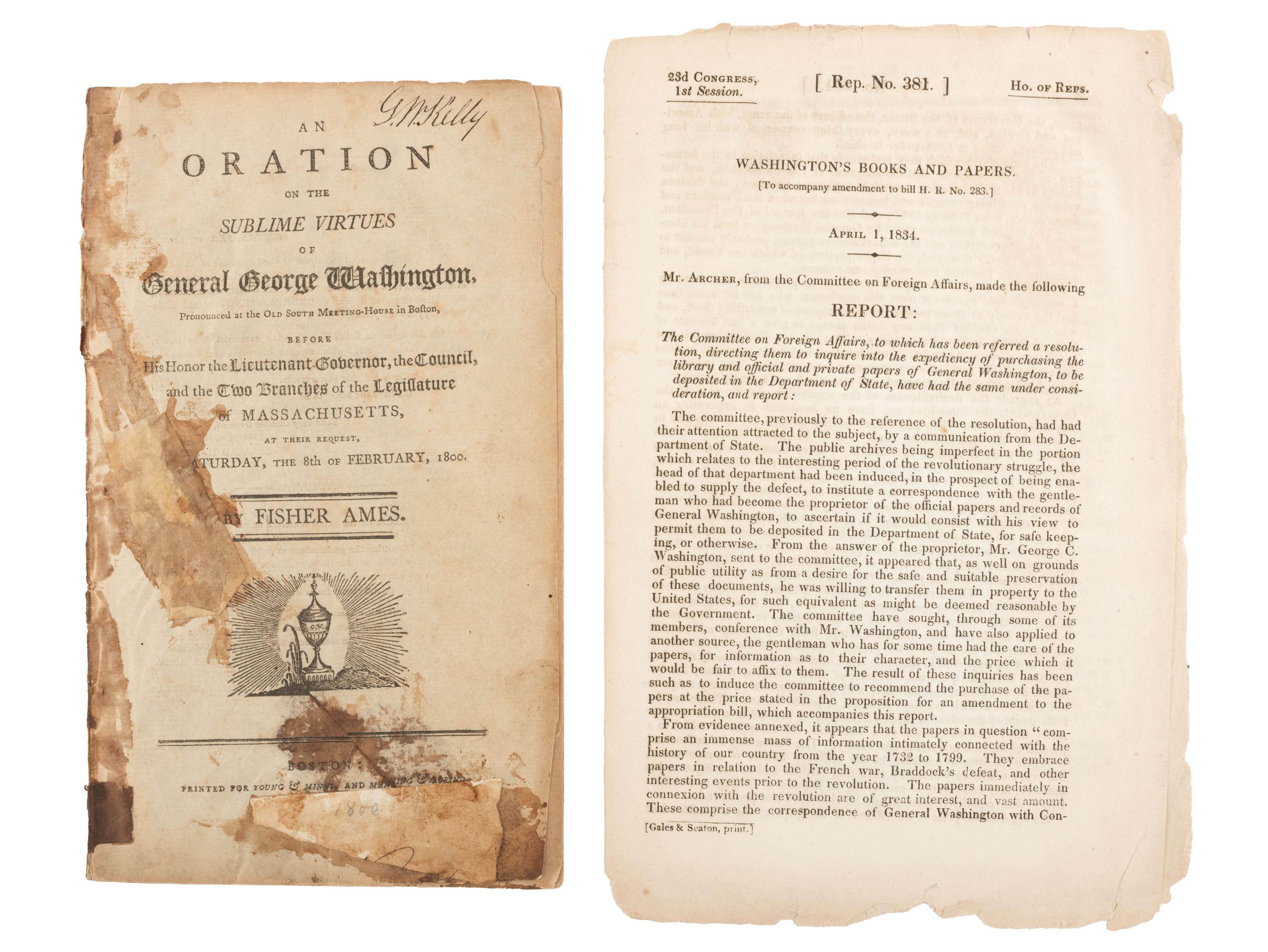 [WASHINGTON, George (1732-1799)]. Two Washington-related pamphlets, and other American ephemera.