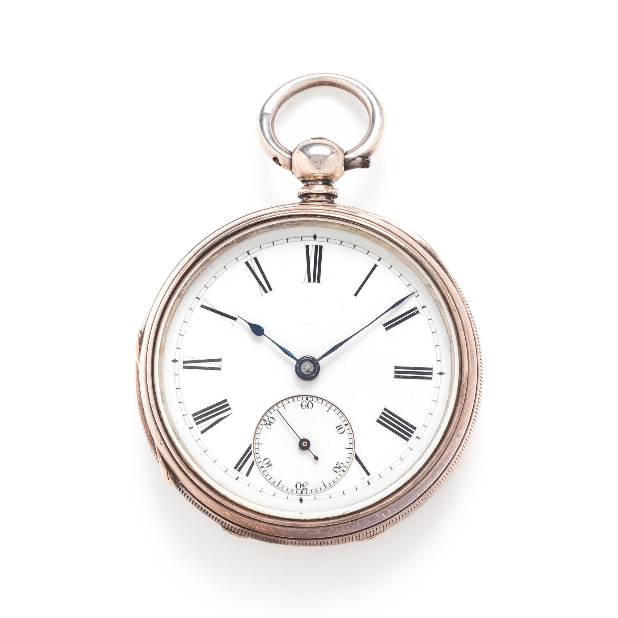 STERLING SILVER OPEN FACE POCKET WATCH