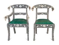 A Set of Eight Indian Mother-of-Pearl-Inlaid Dining Chairs