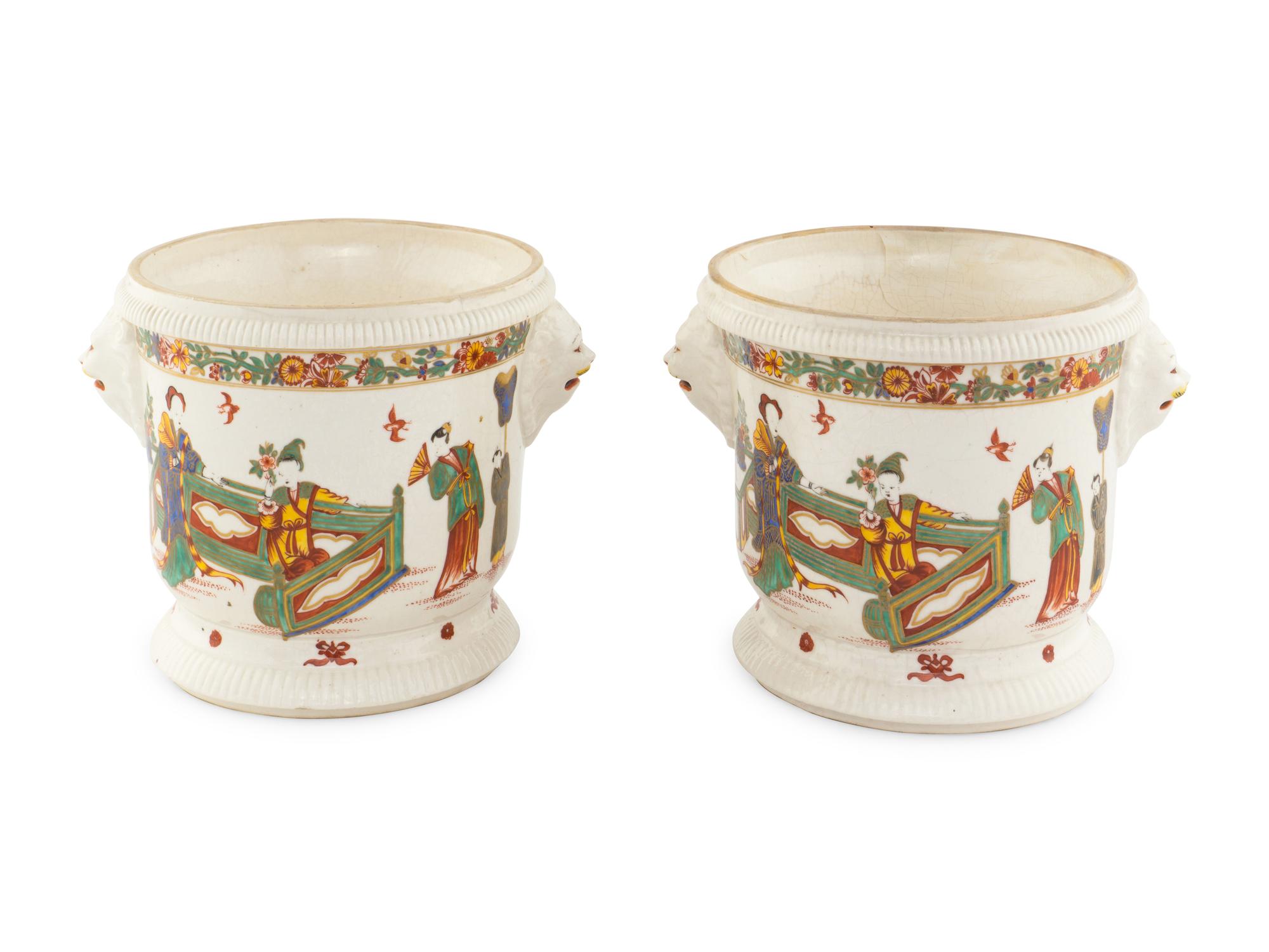 A Pair of French Chinoiserie Decorated Soft-Paste Porcelain Wine Coolers ( Seaux à Bouteille )