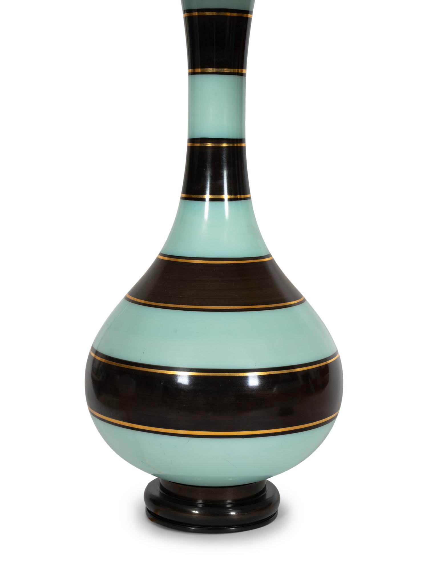 A Pair of French Art Deco Striped Opaline Glass Lamps