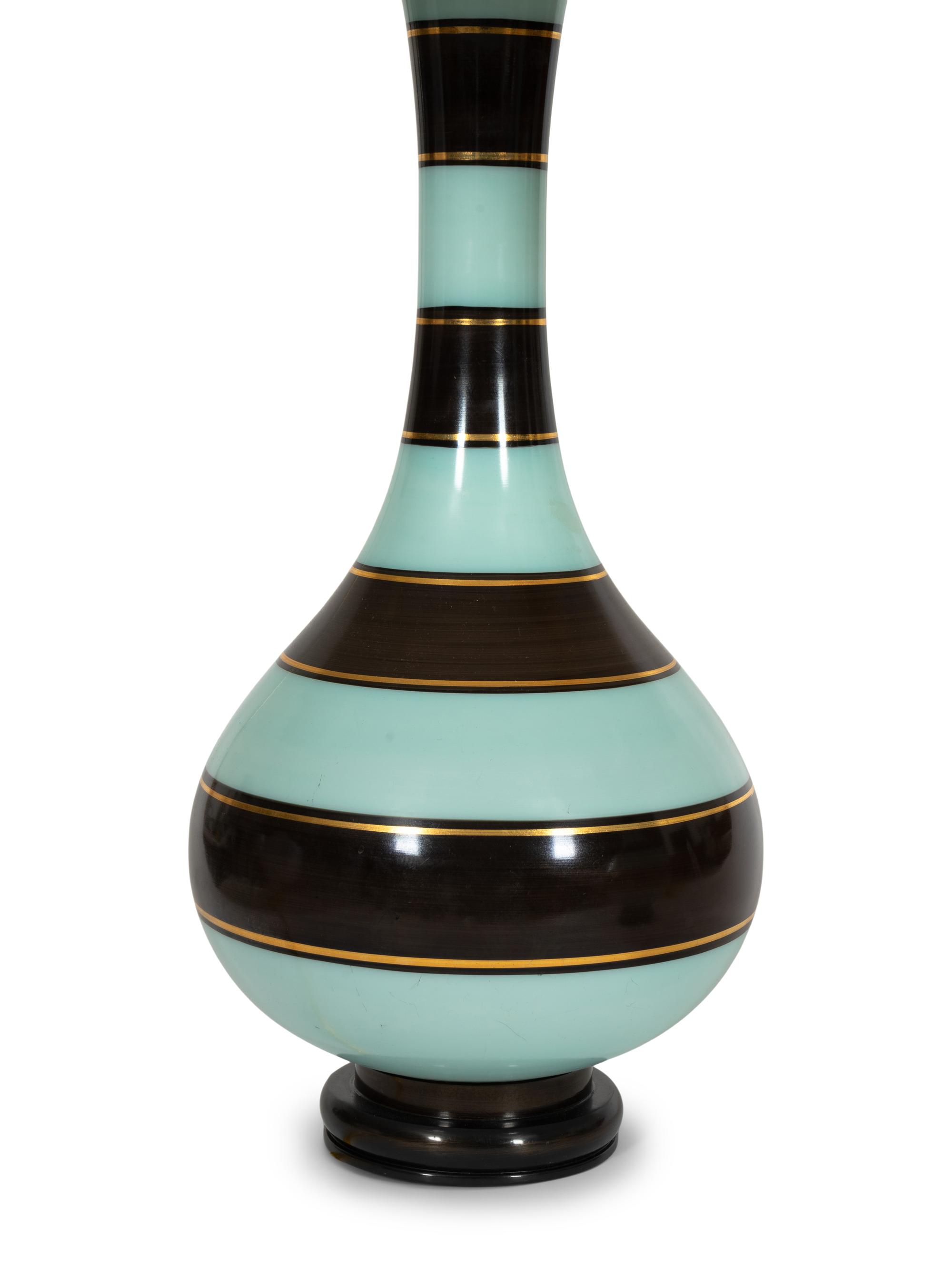 A Pair of French Art Deco Striped Opaline Glass Lamps
