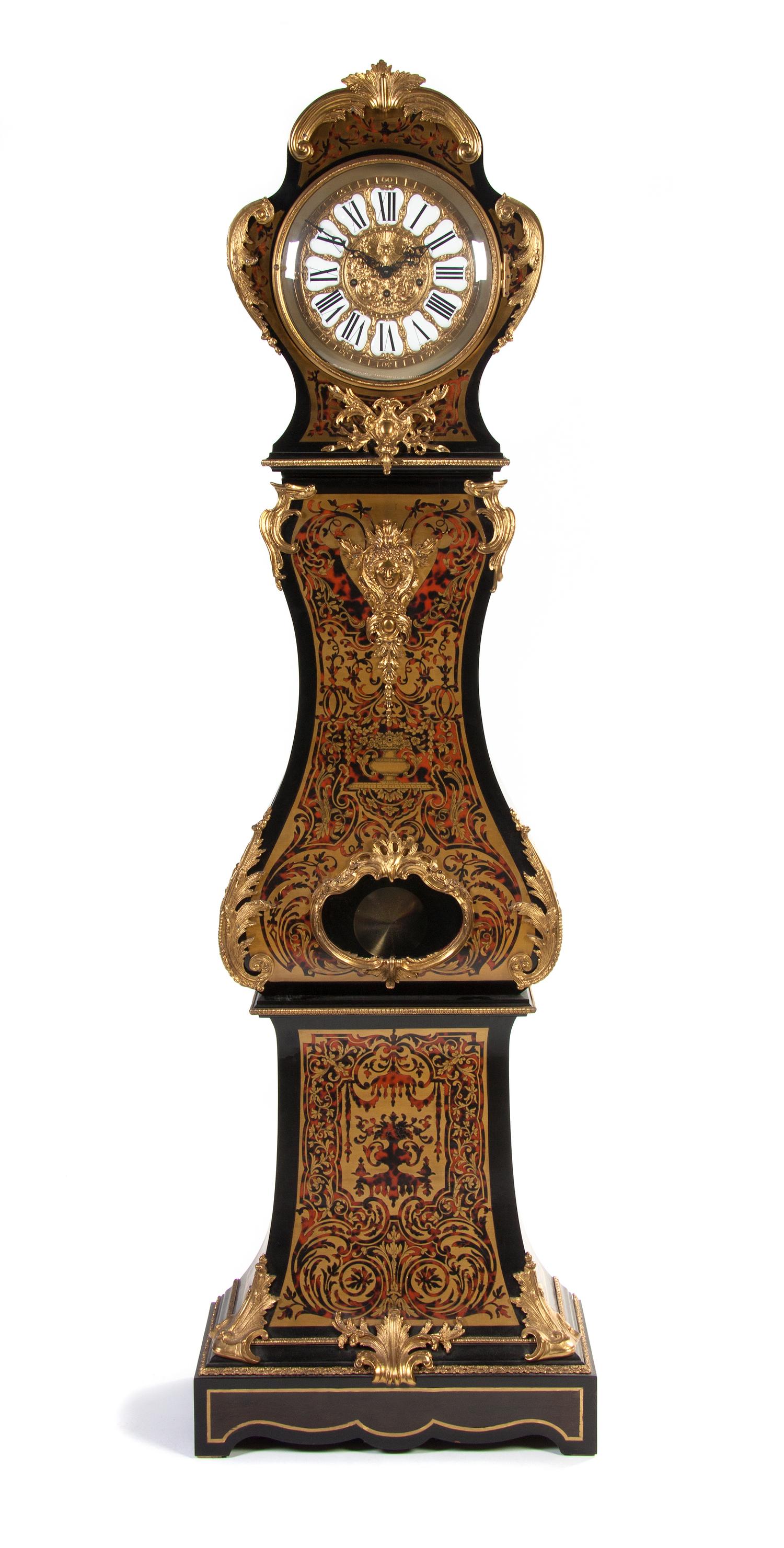 A Boulle Marquetry Tall Case Clock, Height 80 inches.