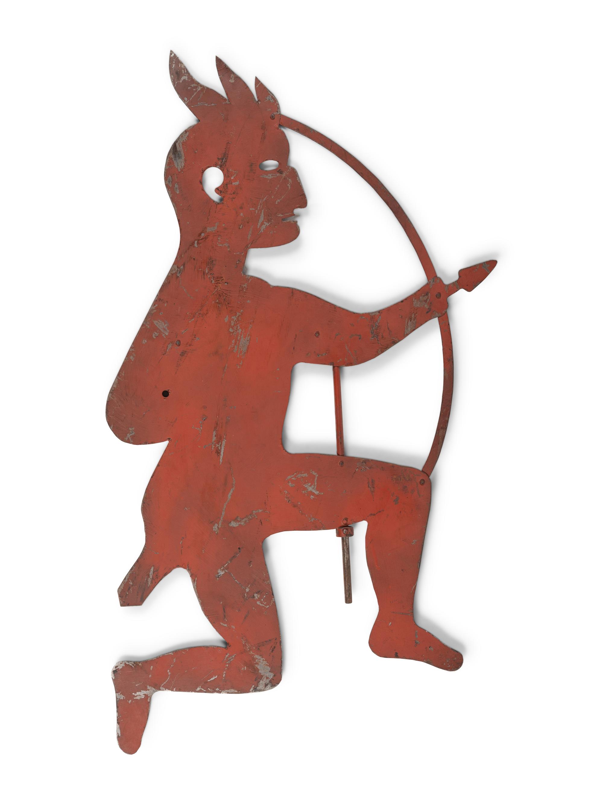 A Primitive Cut and Red-Painted Sheet-Iron Indian Weathervane
