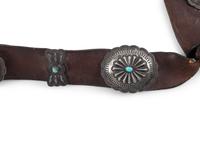 Navajo Leather Bag, with Silver and Turquoise Conchas