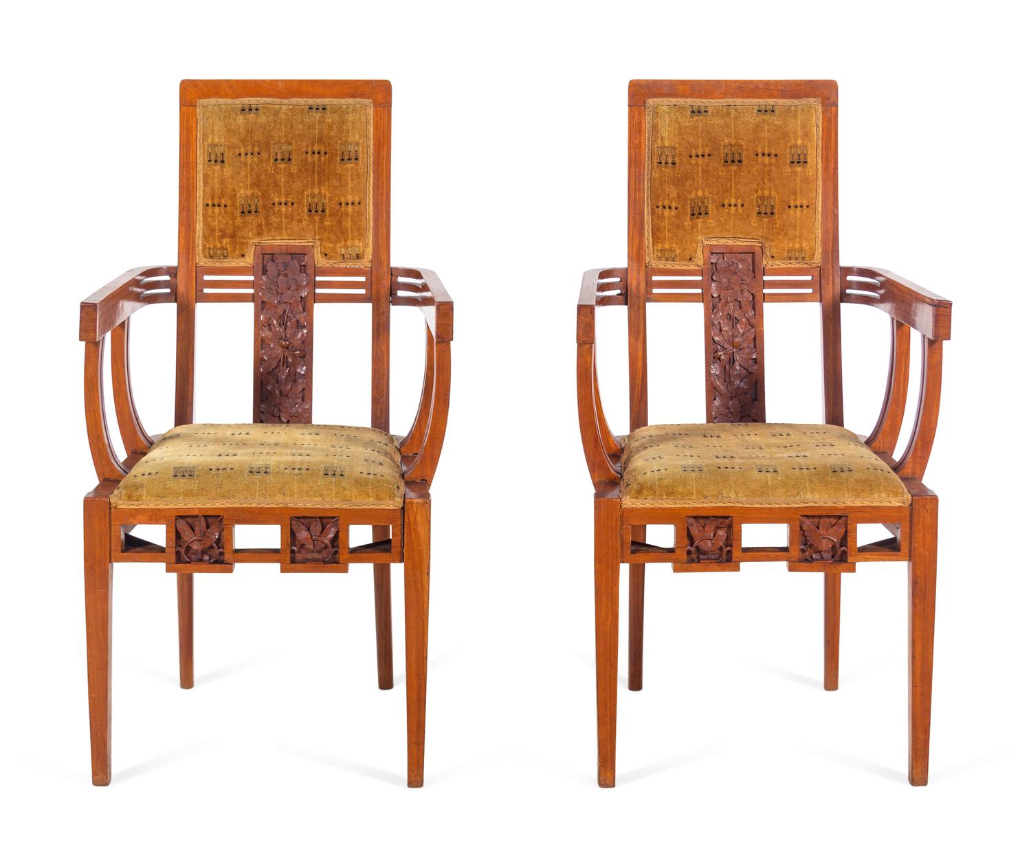 A Pair of French Satinwood Armchairs