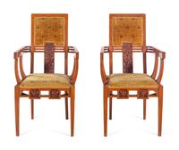 A Pair of French Satinwood Armchairs