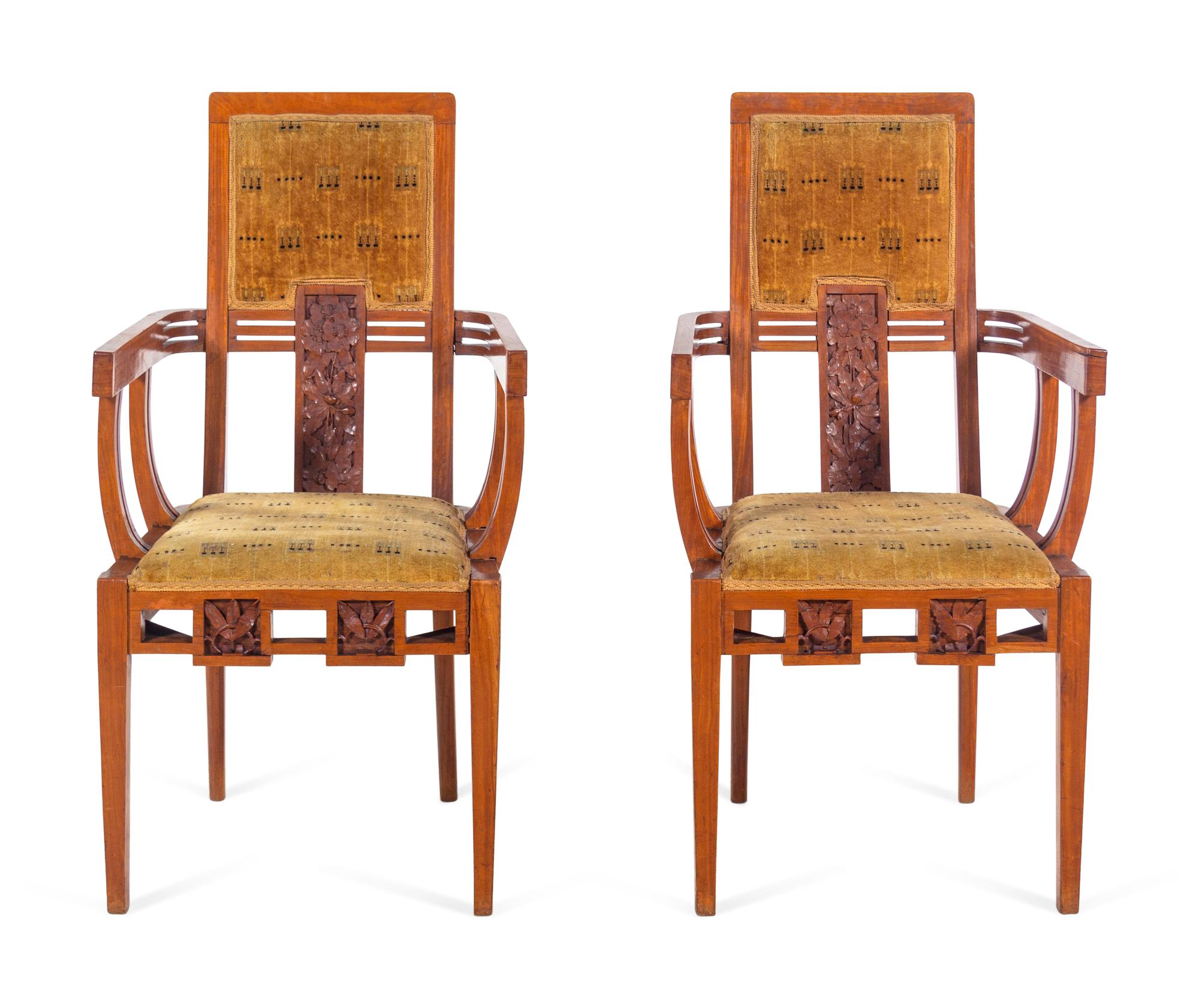 A Pair of French Satinwood Armchairs
