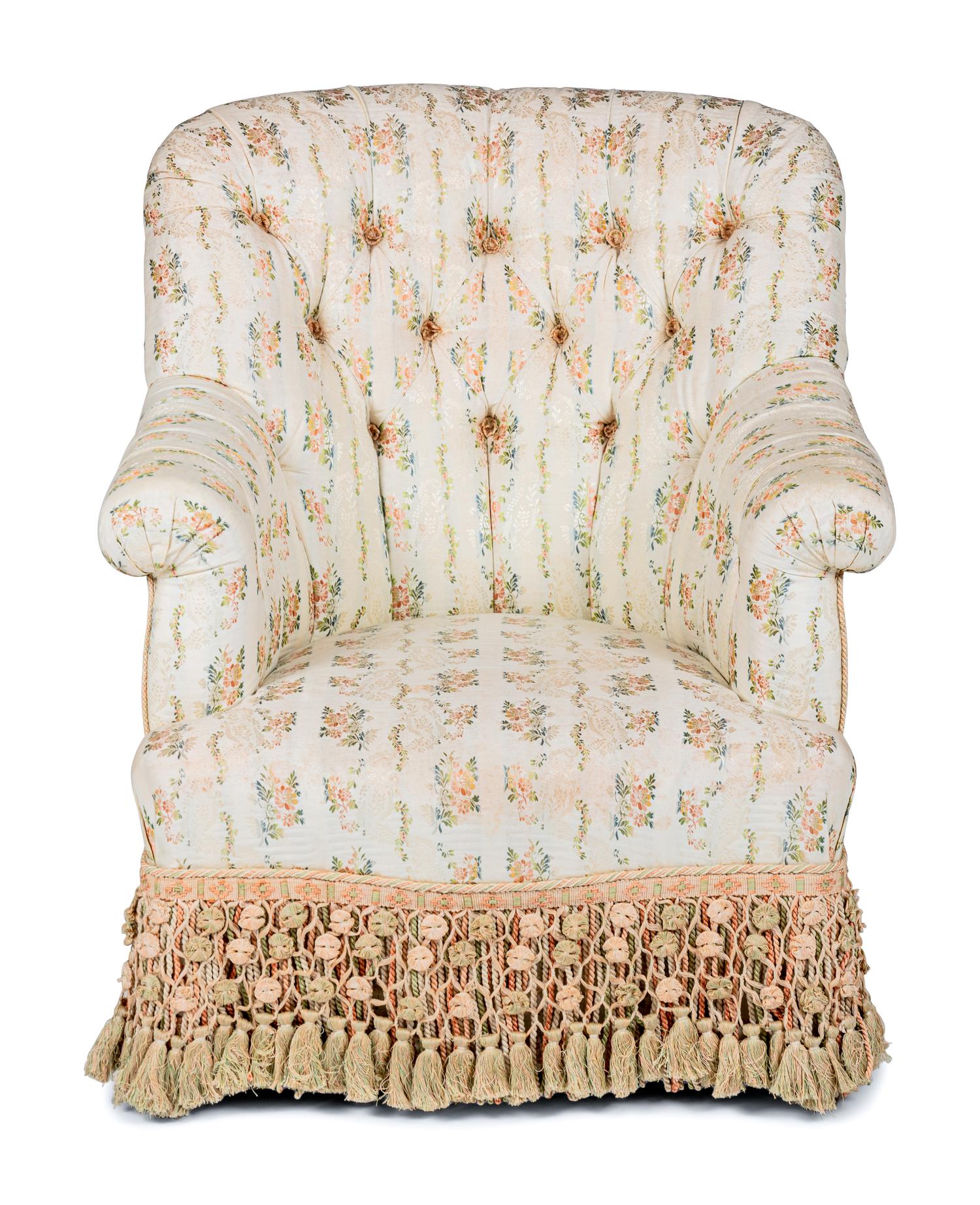 A Napoleon III Style Custom Upholstered Button-Tufted Tub Chair