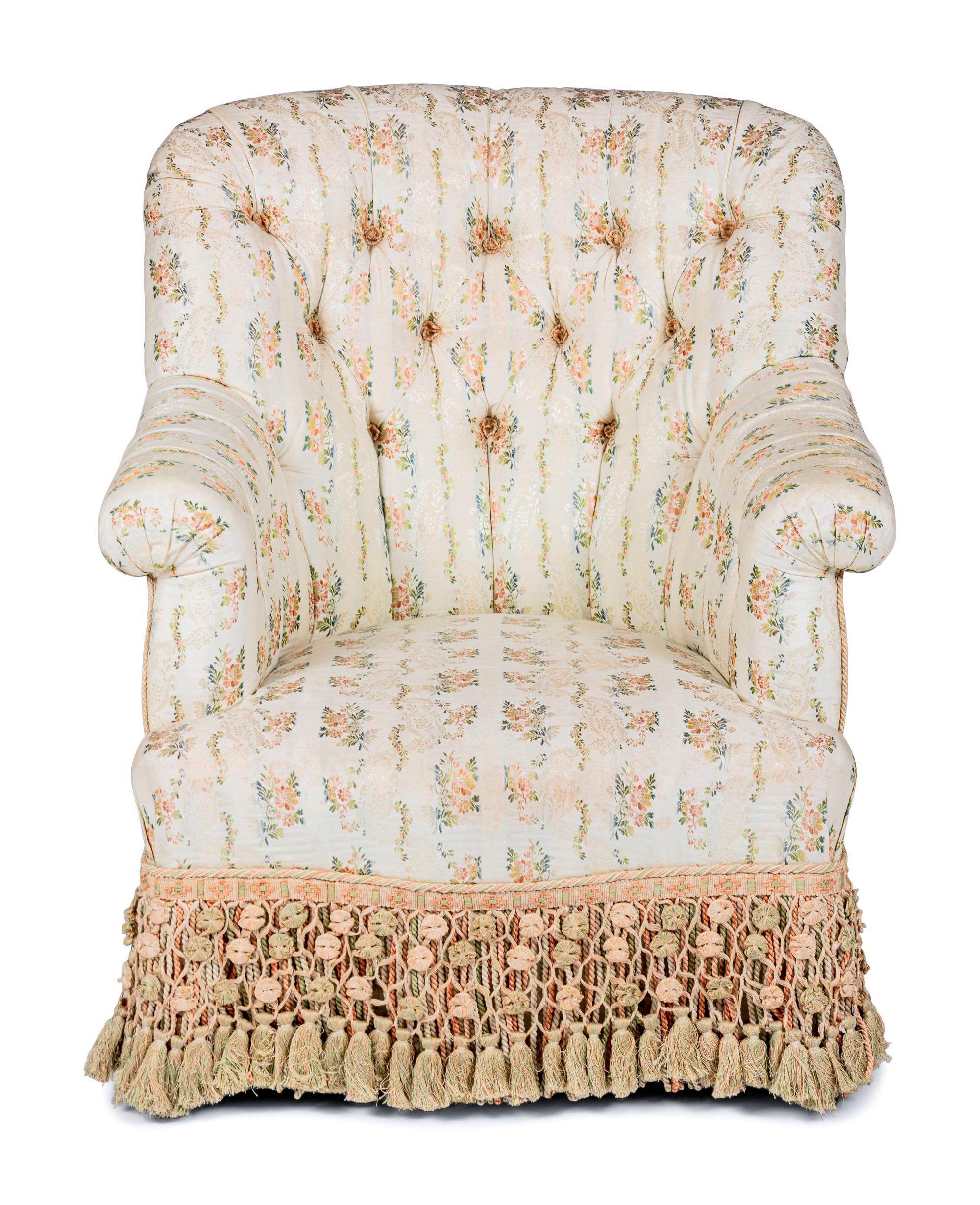 A Napoleon III Style Custom Upholstered Button-Tufted Tub Chair