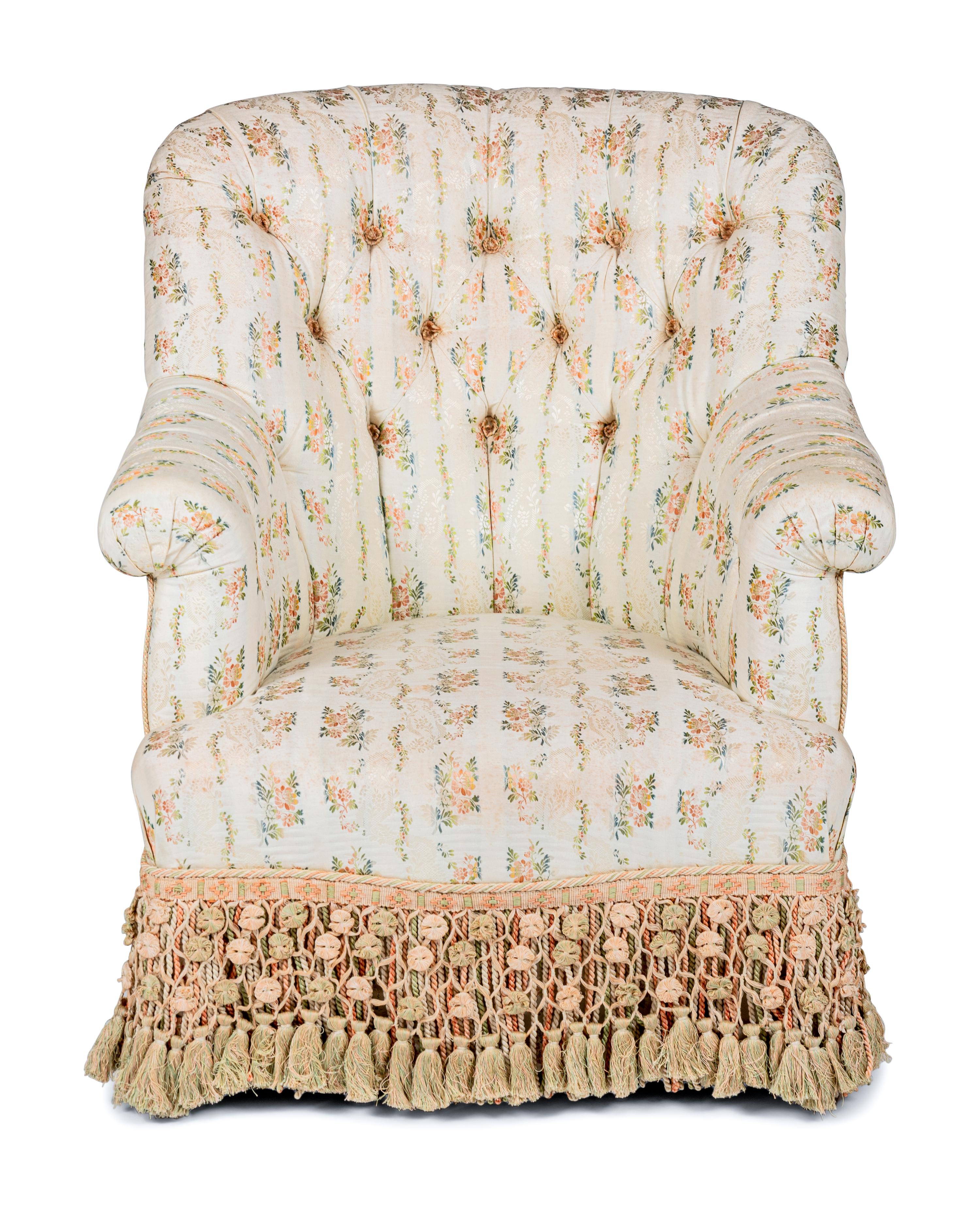A Napoleon III Style Custom Upholstered Button-Tufted Tub Chair