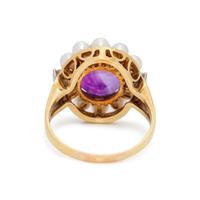 AMETHYST, DIAMOND AND CULTURED PEARL RING