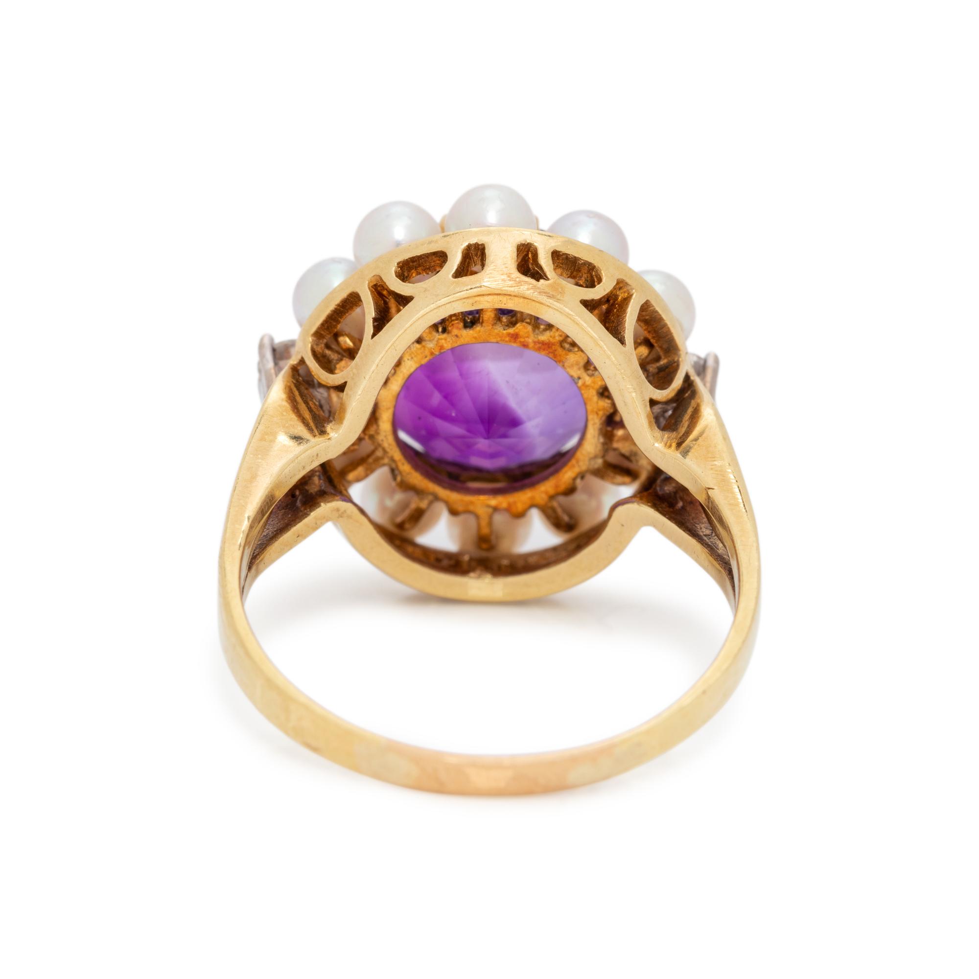 AMETHYST, DIAMOND AND CULTURED PEARL RING