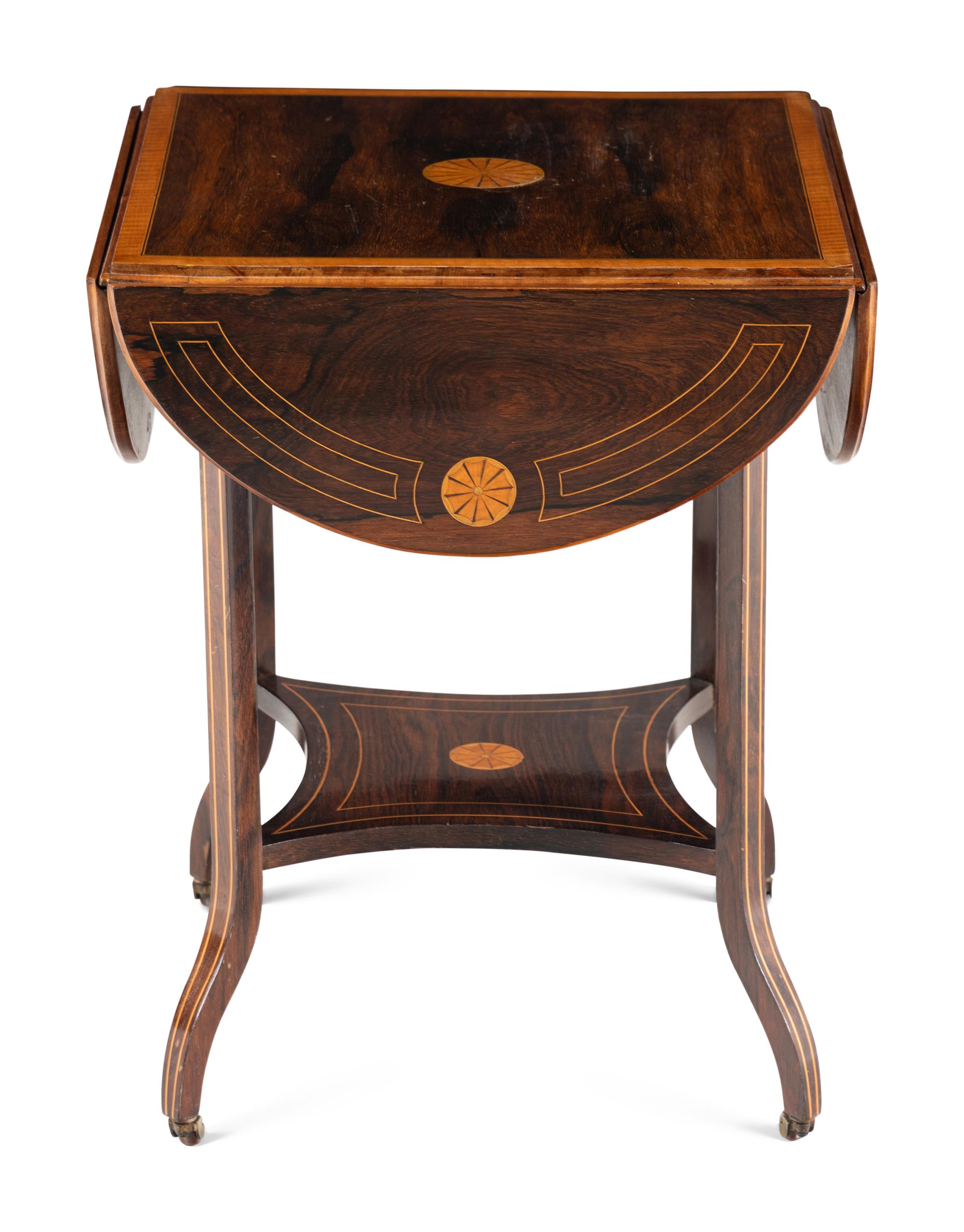An Edwardian Inlaid Rosewood and Satinwood Drop-Leaf Table
