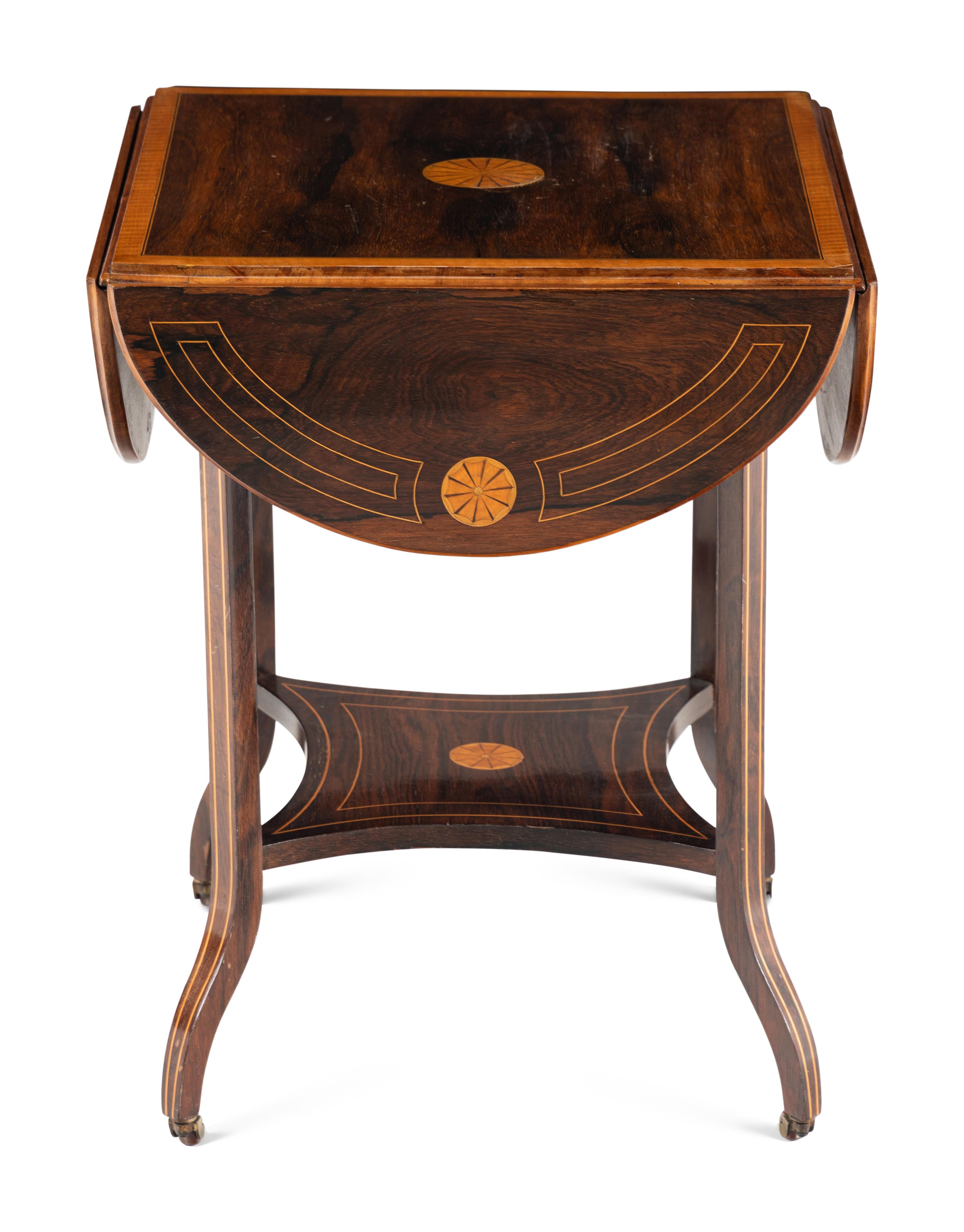 An Edwardian Inlaid Rosewood and Satinwood Drop-Leaf Table