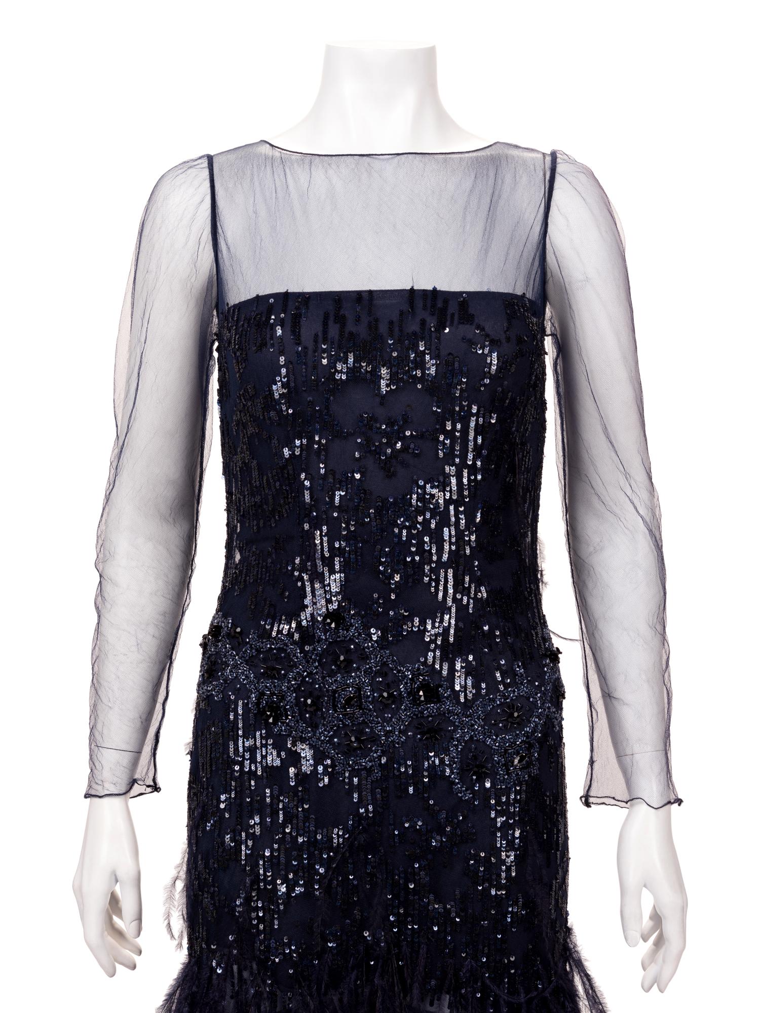 Oscar de la Renta Sequined Dress with Ostrich Feathers, 2000-10s