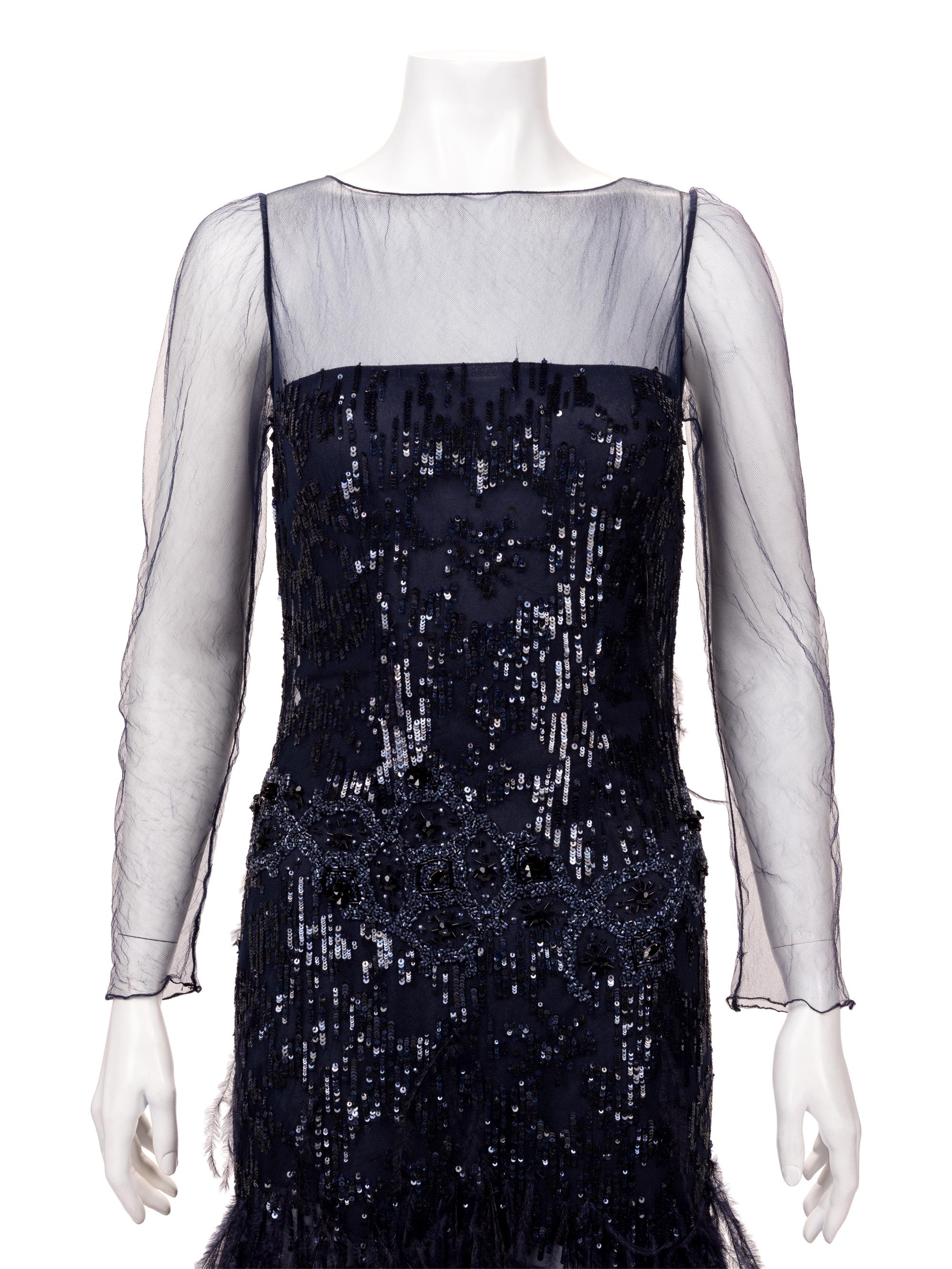 Oscar de la Renta Sequined Dress with Ostrich Feathers, 2000-10s