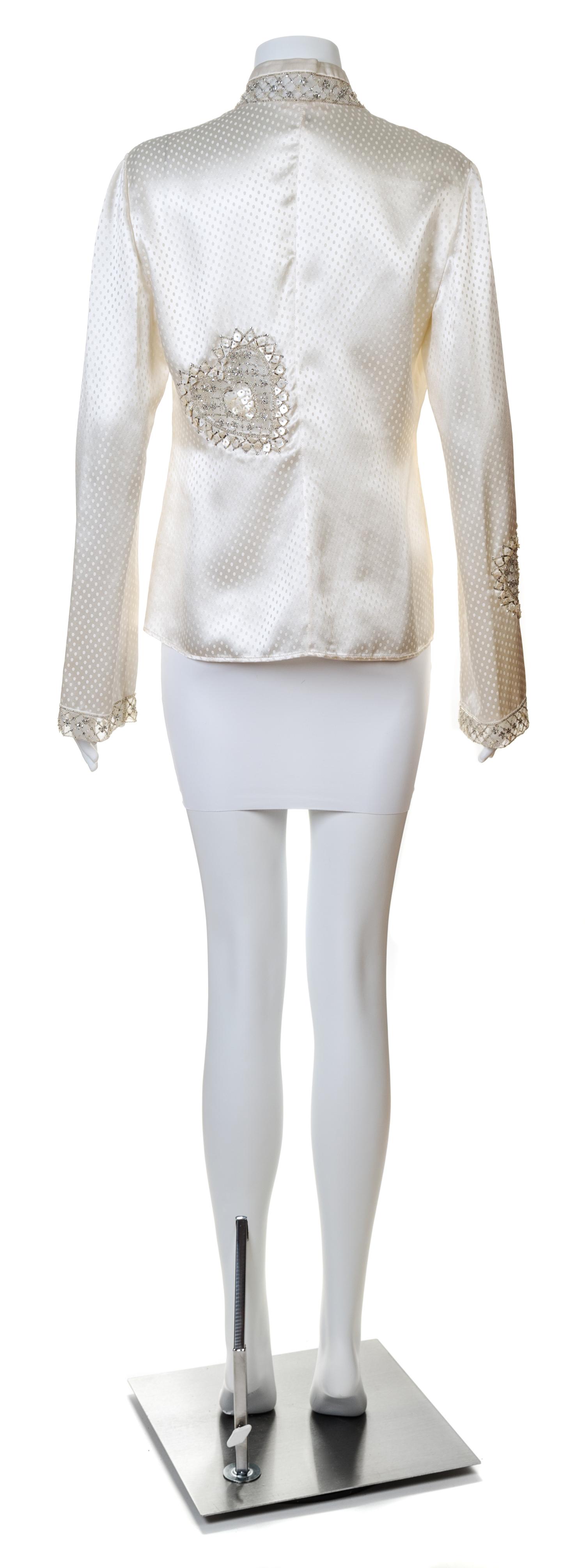 A Valentino Cream Silk Embellished Blouse, Size 10.