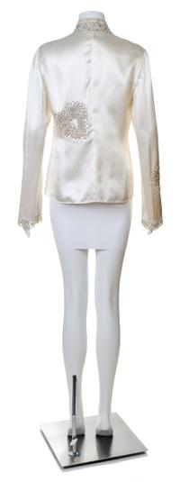 A Valentino Cream Silk Embellished Blouse, Size 10.
