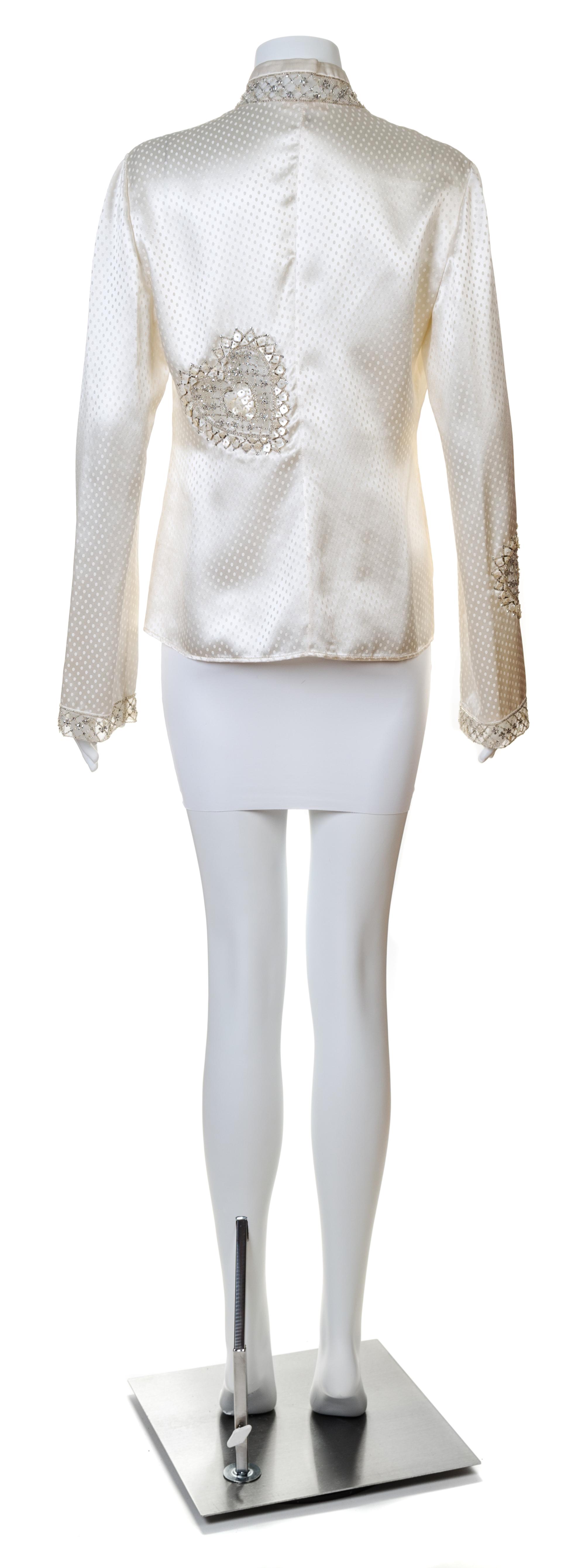 A Valentino Cream Silk Embellished Blouse, Size 10.