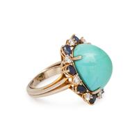 TURQUOISE, DIAMOND AND SAPPHIRE RING