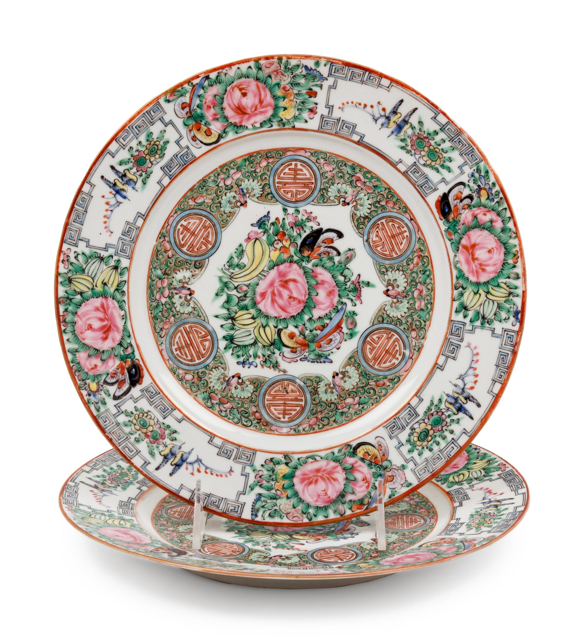A Large Collection of 128 Export Rose Medallion Porcelain Wares