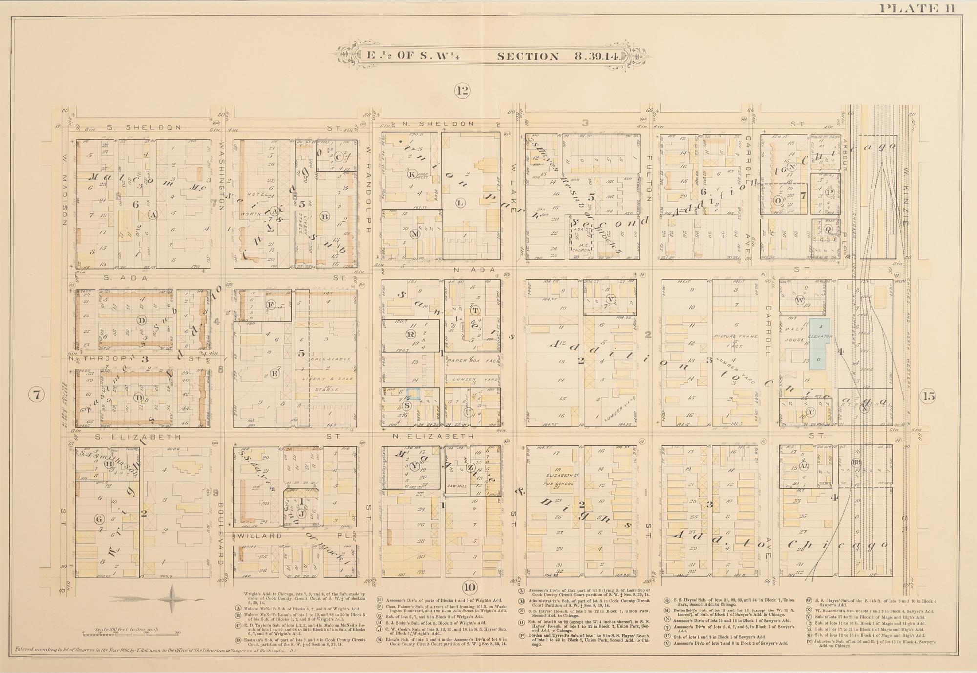 A group of 5 maps of Chicago streets, comprising: