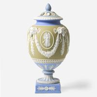 A Wedgwood Tricolor Jasperware Urn-Form Potpourri Vase UK, 1890-1910