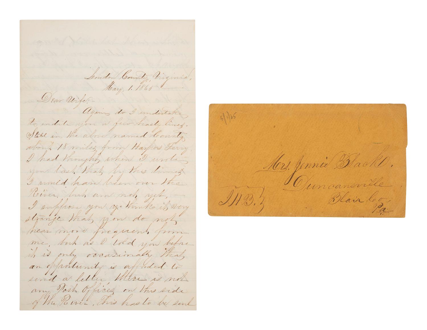 [CIVIL WAR]. 2 letters written to the wife of Captain John H. Black, 12th Pennsylvania Cavalry.
