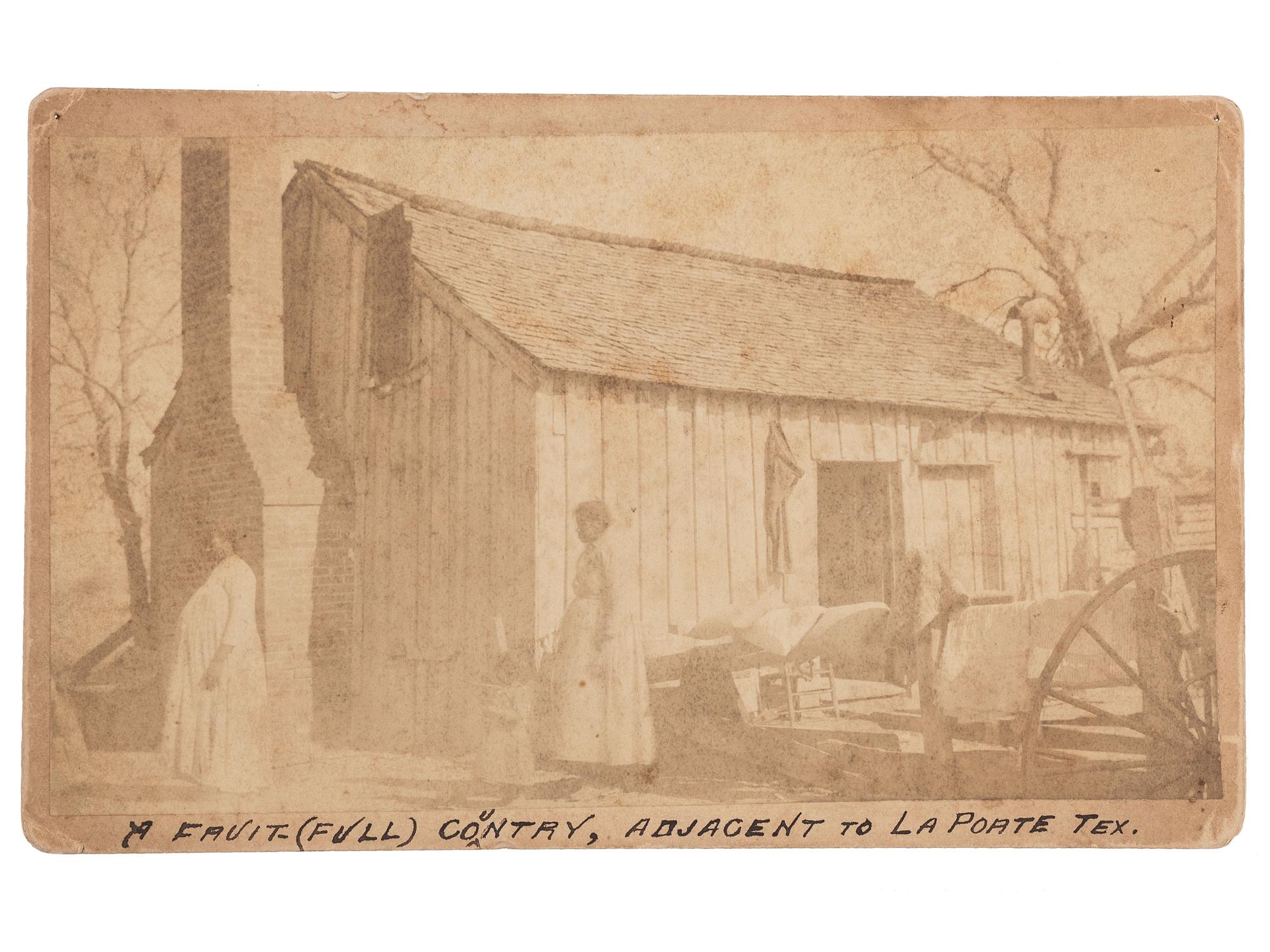 [EARLY PHOTOGRAPHY]. Irregular boudoir card of a pregnant African American woman outside of a home in Texas.