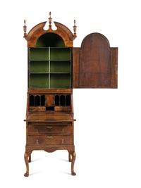 A George II Style Parcel Gilt Walnut Bureau Bookcase