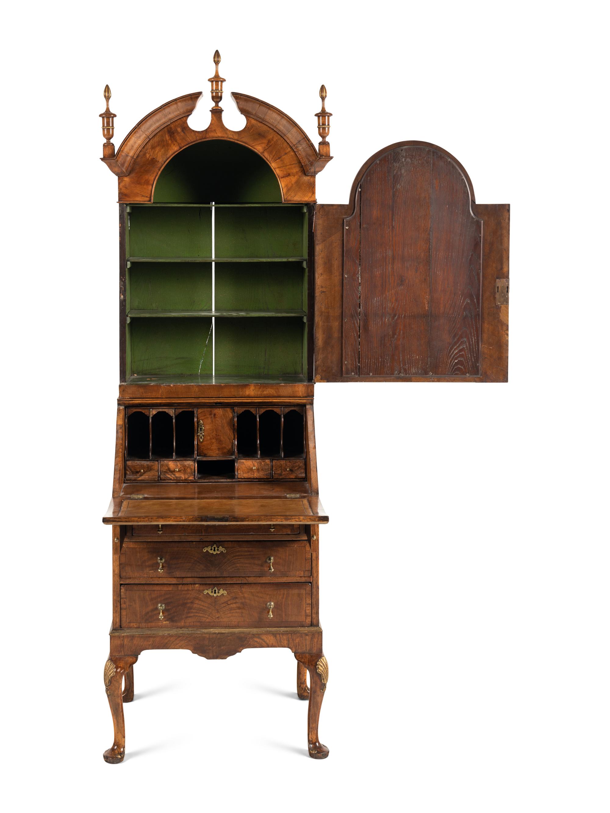 A George II Style Parcel Gilt Walnut Bureau Bookcase