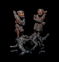 A Chinese Carved Wood Figure of Immortals Hehe Erxian